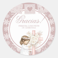 Fille rose agenouillée Primera Comunion
