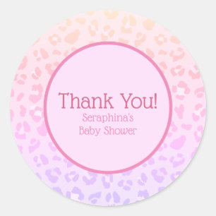 Sticker Rond Fille rose arc-en-ciel Empreinte de léopard Merci
