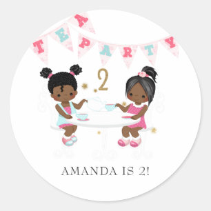 Sticker Rond Fille rose et or 2ème anniversaire thé party