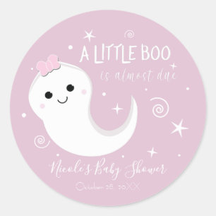 Sticker Rond Fille Rose Fantôme BOO Baby Shower Halloween