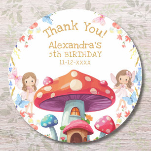 Sticker Rond Fille rose Floral Fée Anniversaire Merci