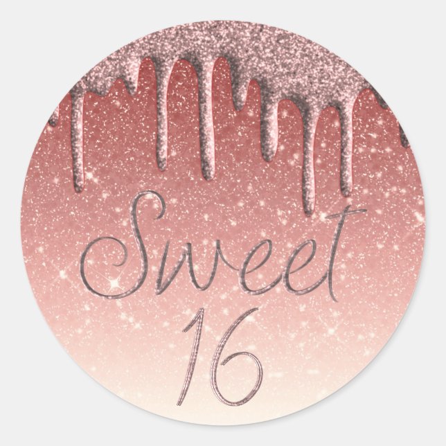 Sticker Rond Fille Rose Gold Sweet 16 Anniversaire Parties scin (Devant)
