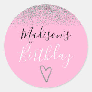 Sticker Rond Fille rose Parties scintillant d'argent étincelles