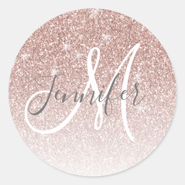 Sticker Rond Fille Rose Parties scintillant or Blush Monogramme (Devant)