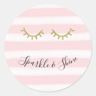 Sticker Rond Fille rose rayures Parties scintillant or Eyelashe