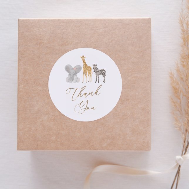 Sticker Rond Fille Safari Animaux Baby shower Merci (Créateur téléchargé)