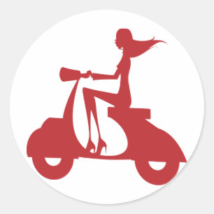 Sticker Rond Fille Scooter rouge