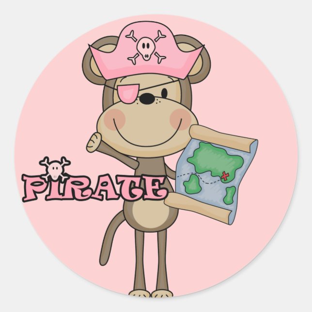 Sticker Rond Fille singe Pirate T-shirts et cadeaux (Devant)