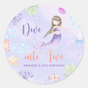 Sticker Rond Fille sirène plonge dans la fête d'anniversaire de