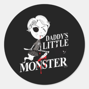 Sticker Rond Fille sorcière chat noir en colère papa monstre