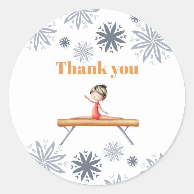 Sticker Rond Fille sur une poutre gris et Merci orange (Devant)