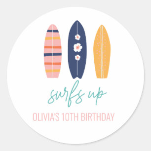 Sticker Rond Fille Surfboard Beach anniversaire