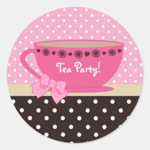 Sticker Rond Fille Tea Party Rose et Pois Brown