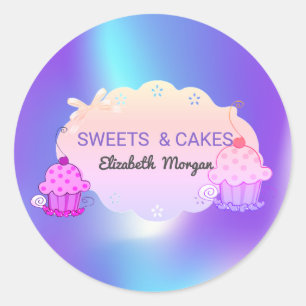 Sticker Rond Fille tendance, boulangerie holographique Cupcake