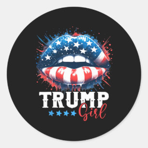 Sticker Rond Fille Trump 2024 Élection américaine Drapeau