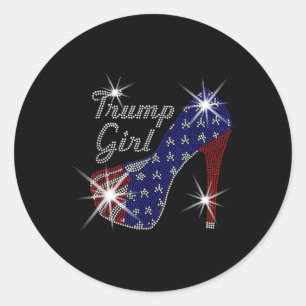Sticker Rond Fille Trump Talon Haut Drapeau Américain Vote Dona