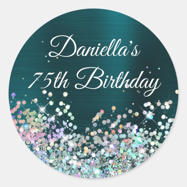 Sticker Rond Fille Turquoise foncé Parties scintillant Holo Foi (Devant)