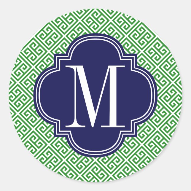 Sticker Rond Fille verte et marine grecque clé Motif personnali (Devant)