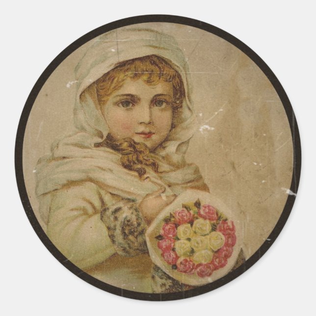 Sticker Rond Fille victorienne avec Roses de Noël (Devant)