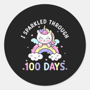 Sticker Rond Filles 100 Jours Unicorn 100e Jour