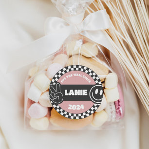 Sticker Rond Filles À damiers Skateboard Hippie Super Anniversa