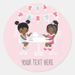 Sticker Rond Fille's Birthday Tea Party Shabby-Chic Personnalis