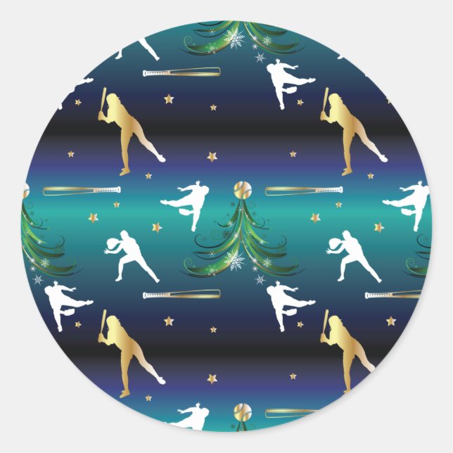 Sticker Rond Filles de baseball softball Noël (Devant)