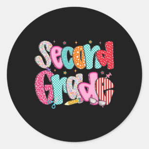 Sticker Rond Filles de deuxième année de retour à l'école crayo