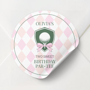 Sticker Rond Filles de golf roses Fête d'anniversaire personnal