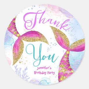 Sticker Rond Filles de sirène fête d'anniversaire rose pourpre