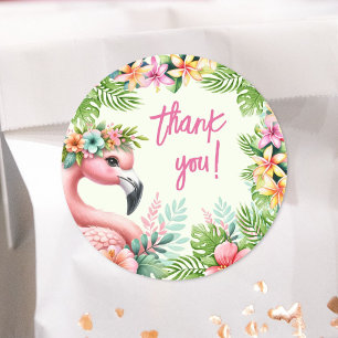 Sticker Rond Filles Flamants roses roses fête d'anniversaire