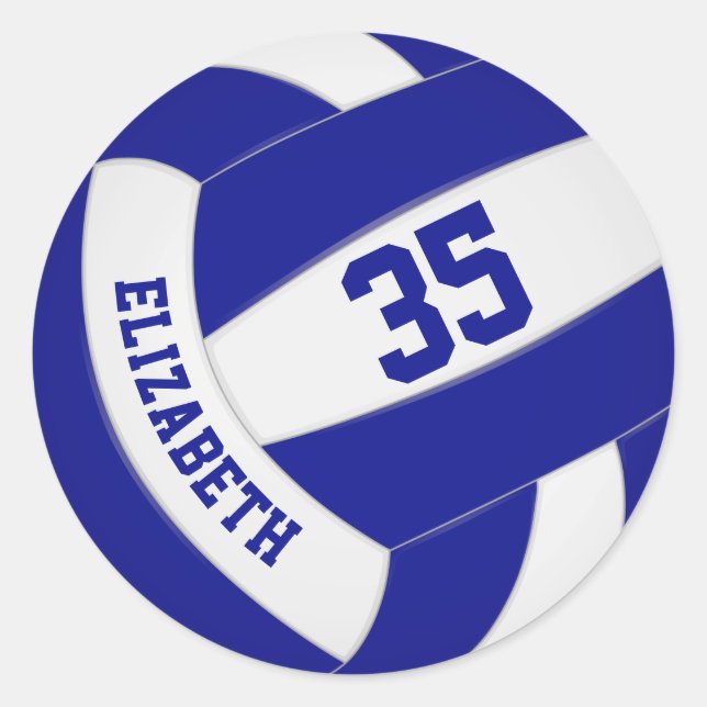 Sticker Rond filles garçons nom personnalisé bleu blanc volley- (Devant)