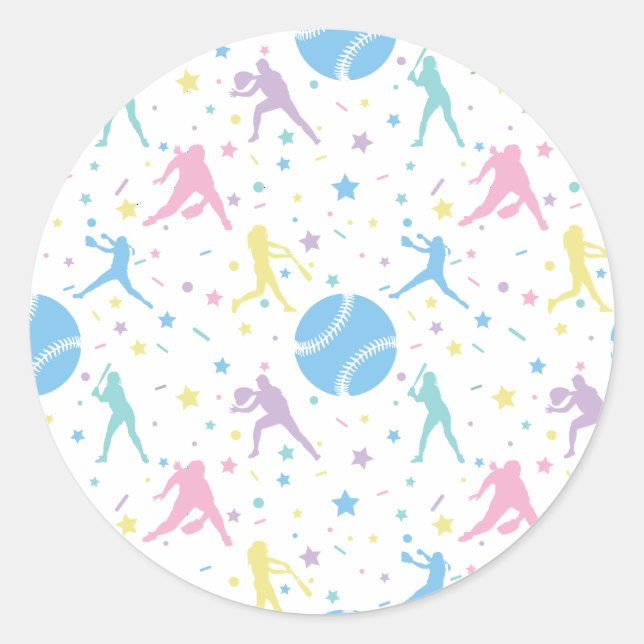 Sticker Rond Filles joueuses de softball étoiles (Devant)