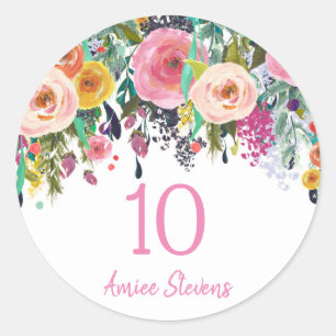 Sticker Rond Filles mignonnes 10e anniversaire fête Peach rose 