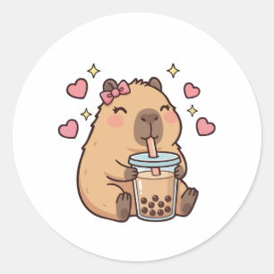 Sticker Rond Filles Mignonnes Capybara Ramen Kawaii Thé Kawaii