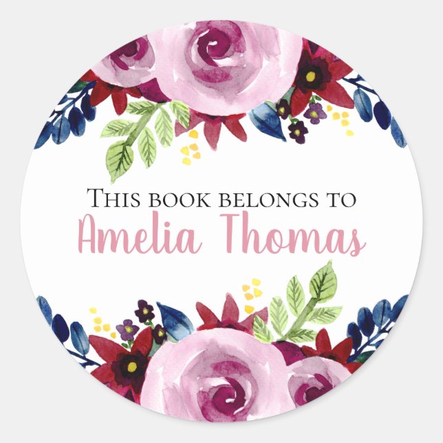 Sticker Rond Filles mignonnes 'Ce Livre Appartient' Plaque Flor (Devant)