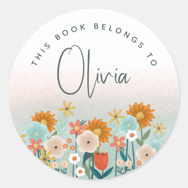 Sticker Rond Filles mignonnes et élégantes Enfants Plaque flora (Devant)