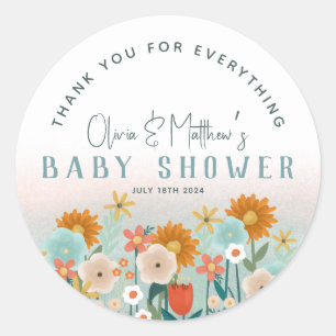 Sticker Rond Filles mignonnes Merci Floral Baby shower Favorise
