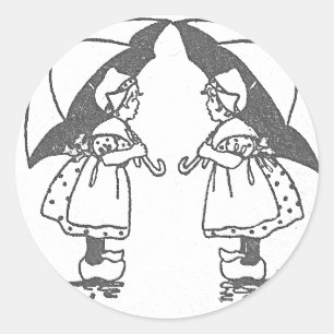 Sticker Rond Filles parapluies 2