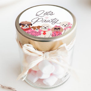 Sticker Rond Filles Pawty Pawty Pink Puppy Anniversaire