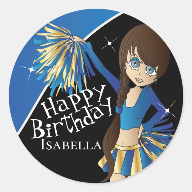 Sticker Rond Filles Pom Pom Pom-pom girl mignonnes | Bleu (Devant)