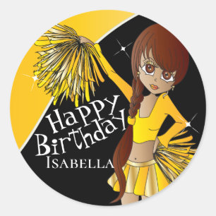Sticker Rond Filles Pom Pom Pom-pom girl mignonnes   Jaune doré