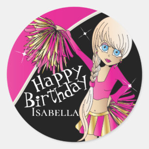 Sticker Rond Filles Pom Pom Pom-pom girl mignonnes   Rose