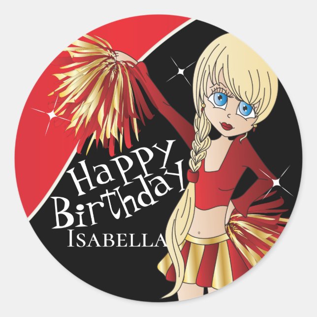 Sticker Rond Filles Pom Pom Pom-pom girl mignonnes | Rouge (Devant)