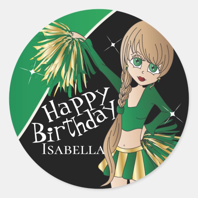 Sticker Rond Filles Pom Pom Pom-pom girl mignonnes | Vert (Devant)