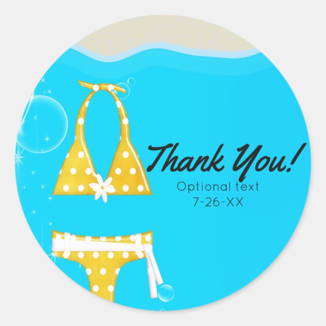 Sticker Rond Filles Pool Party Bikini Anniversaire nage Personn (Devant)