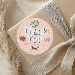 Sticker Rond Filles Rose Superhero Anniversaire de enfant Favor