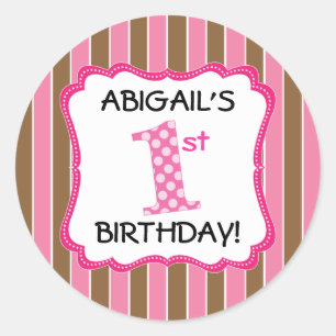 Sticker Rond Filles roses/Brown mignonnes Premier anniversaire