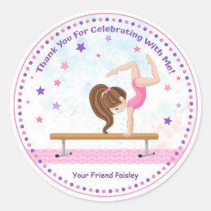 Sticker Rond Filles Tumbling Anniversaire Favoriser la gymnasti