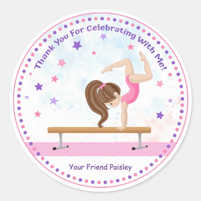 Sticker Rond Filles Tumbling Anniversaire Favoriser la gymnasti (Devant)